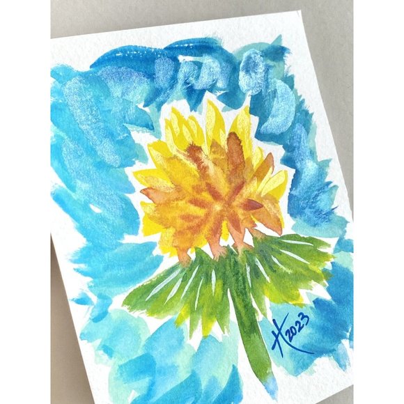 Dandelion Dreams - Original Wall Art Handmade Matted Watercolor Painting 8x10in - Picture 5 of 8